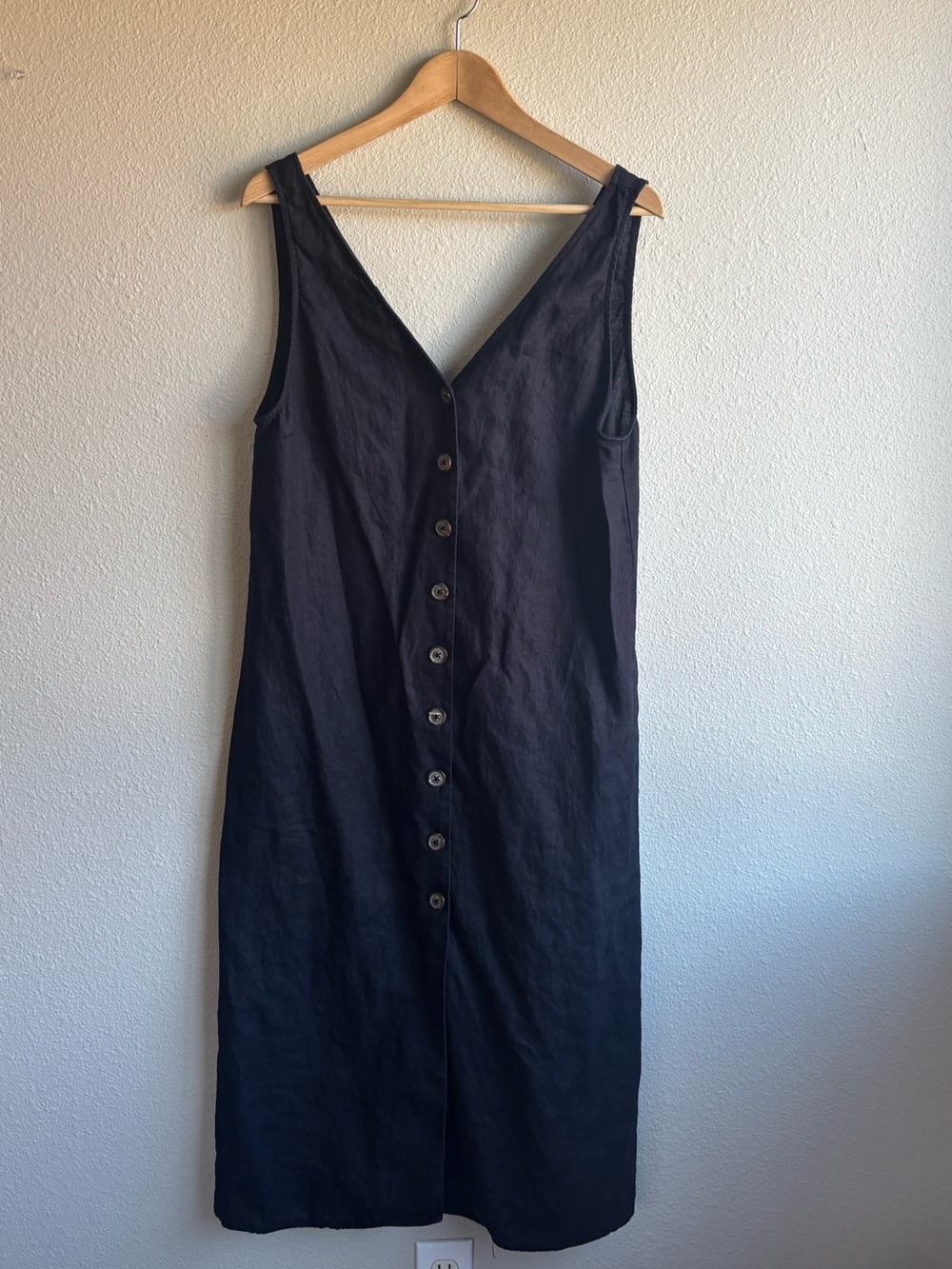 Reformation Black Linen Button-Front V-Neck Midi Dress - Picture 3 of 6